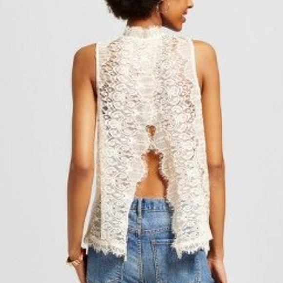 NEW Natural Lace Open-Back Tank Top Blouse [D6] - Picture 3 of 8